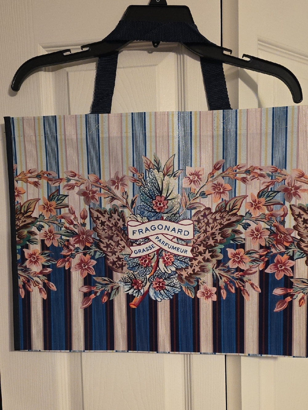 Fragonnard Floral Stripe Tote Bag in Navy and Pink, New